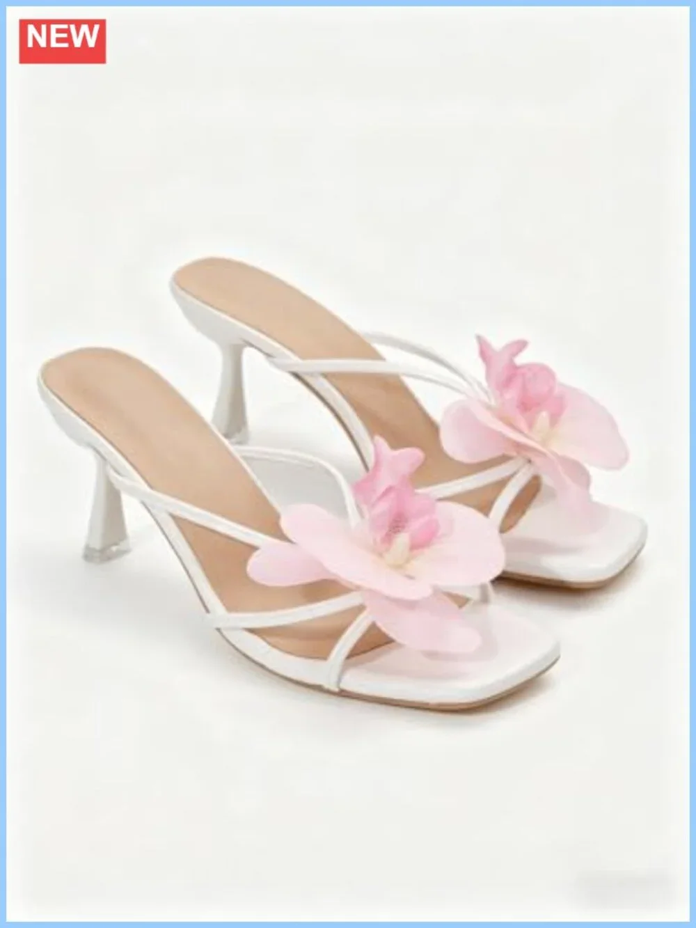 Faux Leather Kitten Heel Floral Sandals for Women Slip On Open Toe